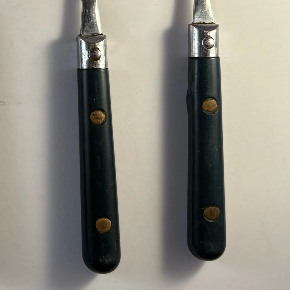 7 Rogers Hunter Green Stainless Flatware Plastic‎ Handle 5 Knives 2 Forks